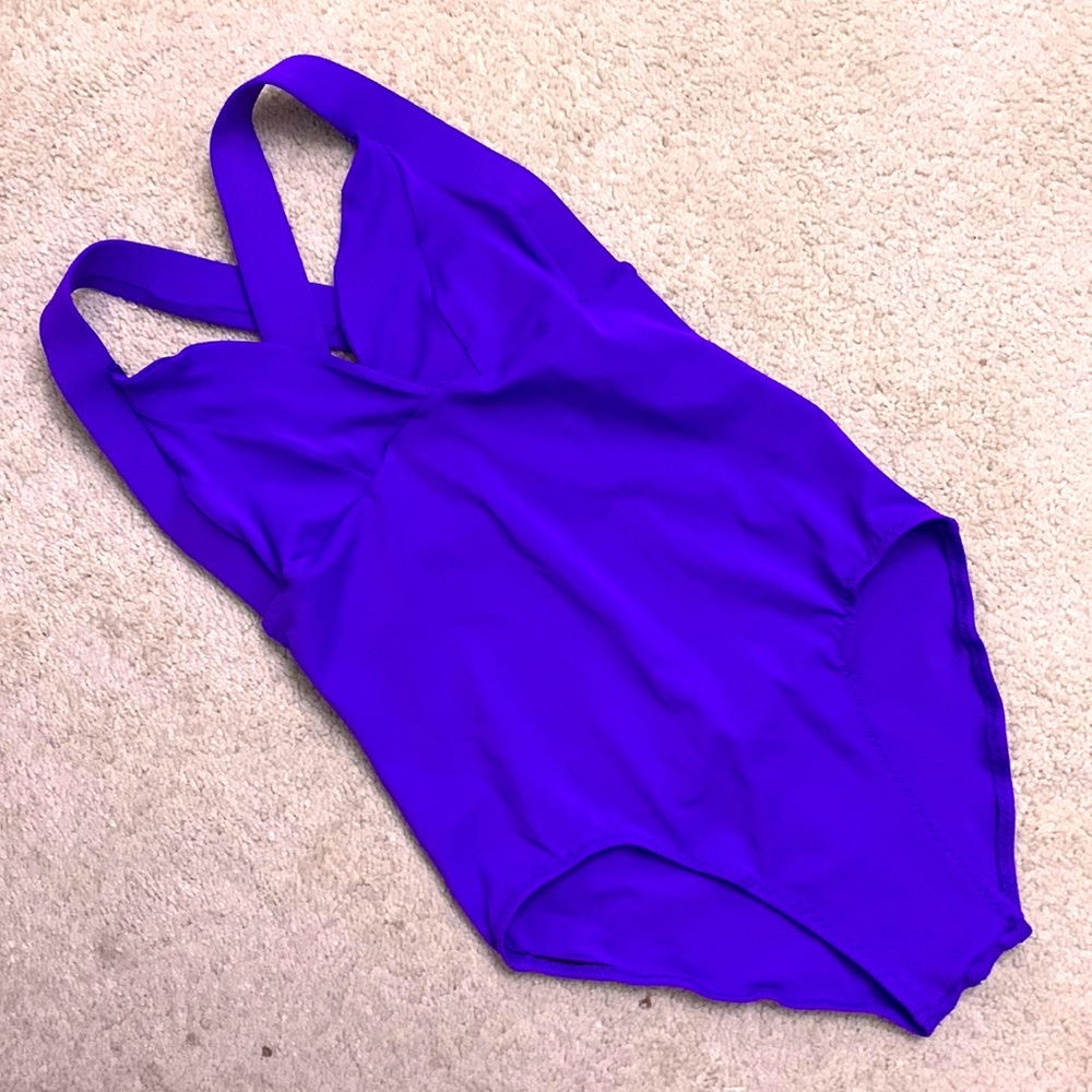 Vivid Violet X-Back Halter Ballet Leotard.  Purple Matte M/L New